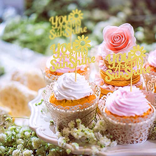 Keaziu 24 Pack Gold You Are My Sunshine Cupcake Toppers Sunshine Cupcake Picks For Wedding Baby Shower Birthday Party Decorations #TOP4