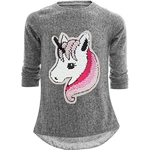 Licorne cheval – Sweatshirt pour fille – Pull réversible à paillettes – Chemisier long