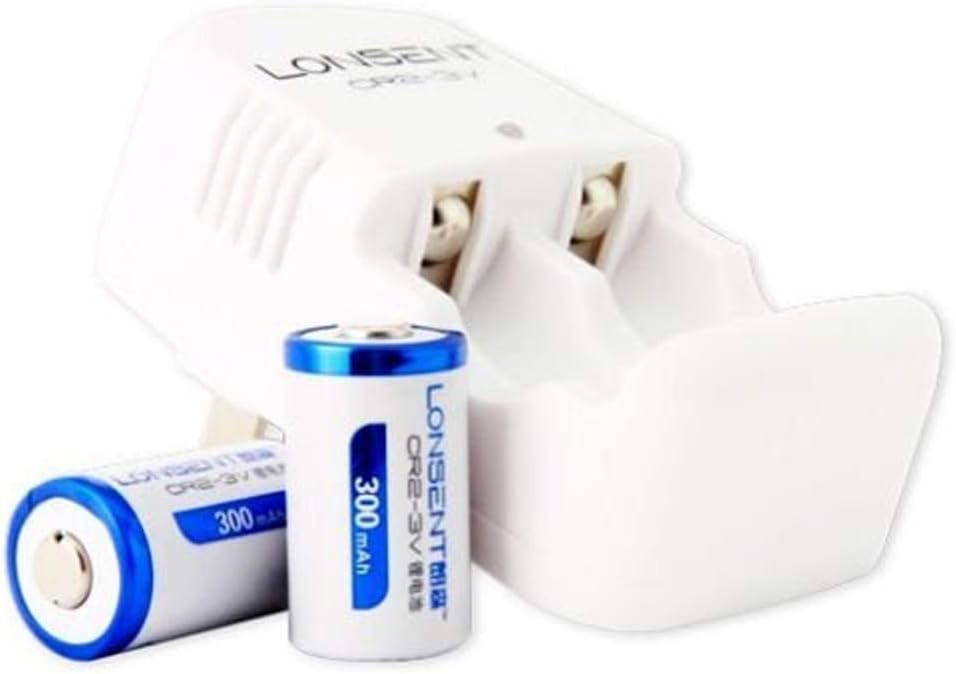 2PCS 3v 300 mAh CR2 15270 Battery + Dual Rapid Rechargeable Battery Charger for 3V CR2 Lithium Batteries