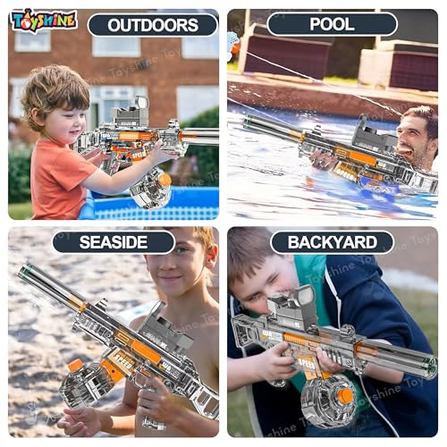 Image of Toyshine Transparent UMP45 Submachine Design Electric Automatic Water Gun Toy with Light, Powerful Rechargeable Squirt Holi Water Toy Gun Outdoor Play Kids Girls Boys 4+, Black