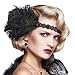 1920s Flapper Headbands Great Gatsby Rhinestone Headpiece with Peacock Feather Jewel Hair Accessories (Black)