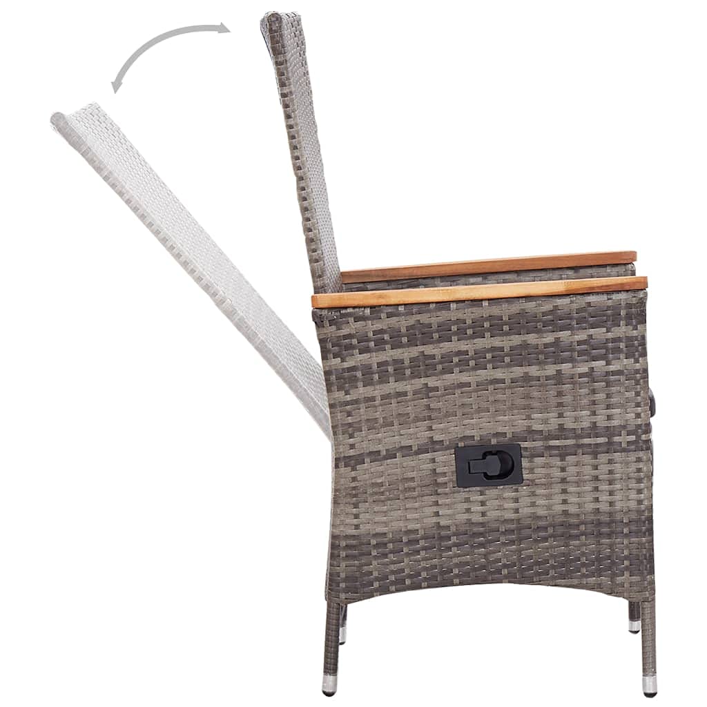 Juego de muebles de jardín con cojines grises, mesa de comedor para exteriores para patio y jardín, juego de muebles de jardín con cojines de fácil cuidado y sillas ajustables