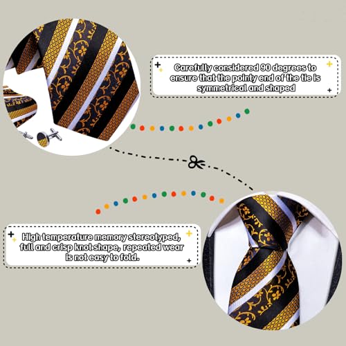 Image of Barry.Wang Man Stripe Ties Set Silk Woven Pocket Square Necktie Cufflinks Formal Party Business