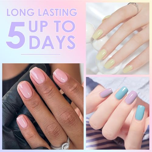 DMQ Pastel Nail Polish Kit, 4Pcs Spring Summer Nail Varnish Set, Candy Macaroon Unicorn Nail Gel Polish, Pink Yellow Blue Purple Quick Dry Nail Gel Nail Paint for DIY Nail Art at Home - No Need Cure - Image 4