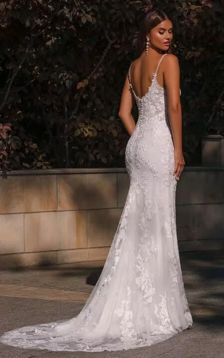 Lace Applique Wedding Dresses for Bride Spaghetti Straps Mermaid V Neck Long Bridal Gowns 20252