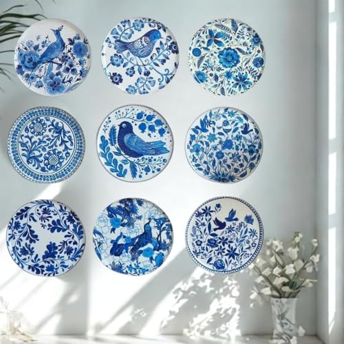 Image of RITUALISTIC Holland Delft Wall Plates Set of 9 | 10 inch Each | Blue & White Dutch Delftware Art | Windmill, Tulip & Canal Scenes | Living Room Premium Wall Sculpture | Diwali Corporate Housewarming Gift