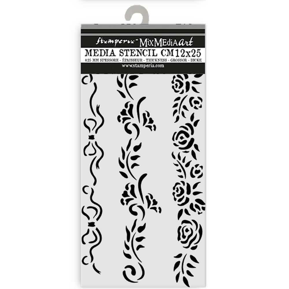 Stamperia - Thick Stencils for Scrapbooks, Albums, Cards, Bullet Journalling, and More, Flexible Material, Easy to Clean, Perfect for Hobbies, Crafts and Gifting (Timeless, 3 Borders)