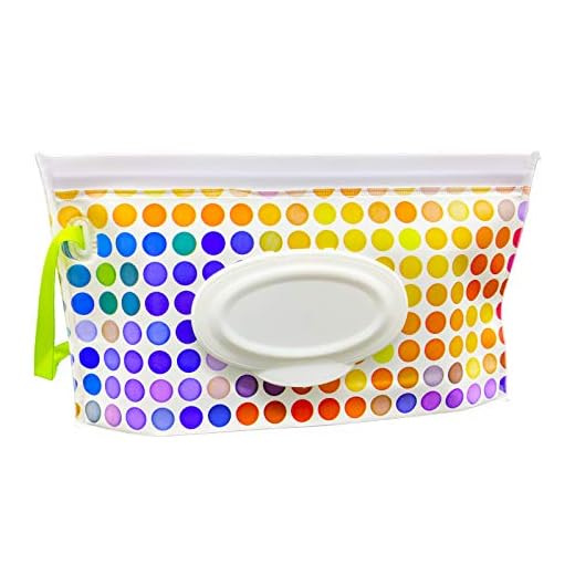 VOONGOR Portable Refillable Wet Wipe Container, Reusable Travel Wipes Holder & Case, Lightweight Flushable Diaper Wipes Pouch for Baby (Color Dots)