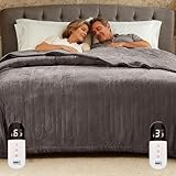 Degrees of Comfort California King Electric Blanket with Dual Controls, Large Fleece Heated Blanket for Bed,Auto Shut Off, Machine Washable -Grey, 100Wx94L