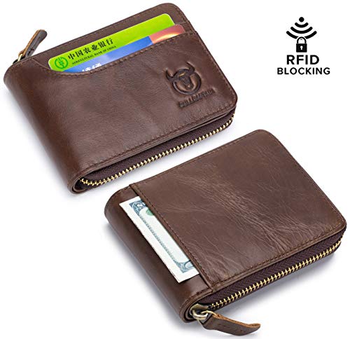 BULLCAPTAIN Mens Leather Zipper Wallet RFID Blocking Bifold Secure Vintage Zip Around Multi Credit Card Holders2