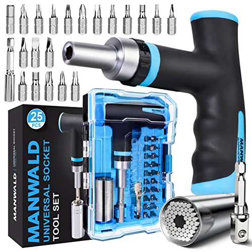 MANWALD Gifts for Men, Stocking Stuffers for Men, 25 PCS Universal Socket Tool Set, Super Socket Unscrew Any Bolt, Mens Gifts for Christmas, Unique Gifts for Men, Dad, Husband, Blue
