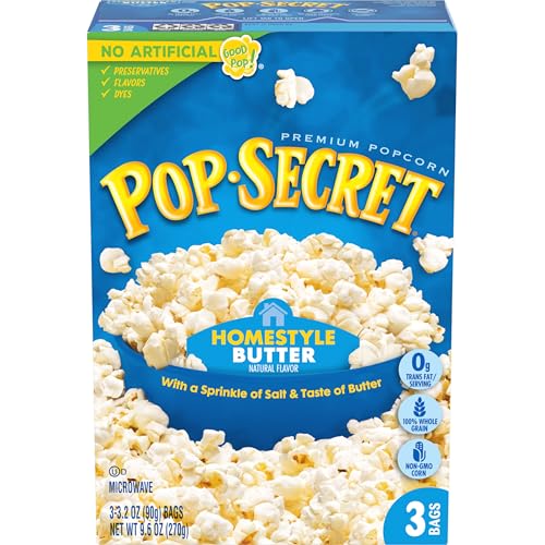 Image of Pop Secret Microwave Popcorn, Homestyle Butter Flavor, 3.2 Oz Sharing Bags, 3 Ct