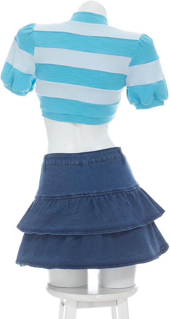 Micotaku Winx Club Official Licensed Women's Bloom Casual Outfit Set – Top, Denim Skirt, Armbands & Socks for Cosplay