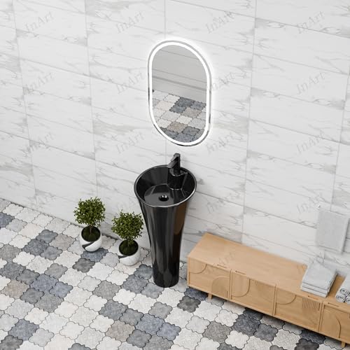 Image of InArt Ceramic Design Pedestal Free Standing Oval Wash Basin for Living Room and Bathroom (Black)