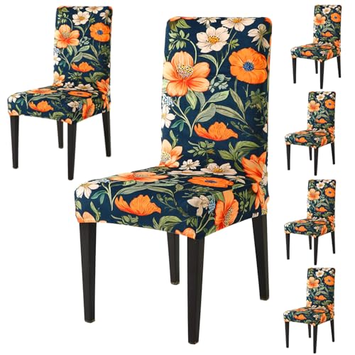 Image of HOKIPO Premium Printed Velvet Dining Chair Cover Set of 6, Teal Twilight Garden (AR-5794-D2*6)