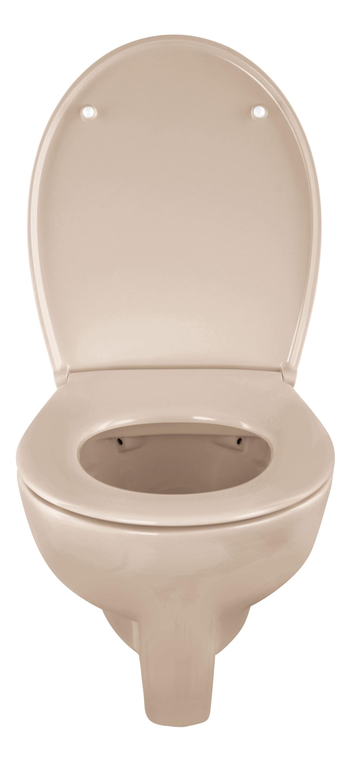 Calmwaters® Erhöhtes Wand WC spülrandlos Modern Plus mit Toilettendeckel, +6 cm Erhöhung, erhöhte Toilette inkl. abnehmbarem WC Sitz mit Absenkautomatik und Fast-Fix, Komfort Tiefspüler, Bahamabeige
