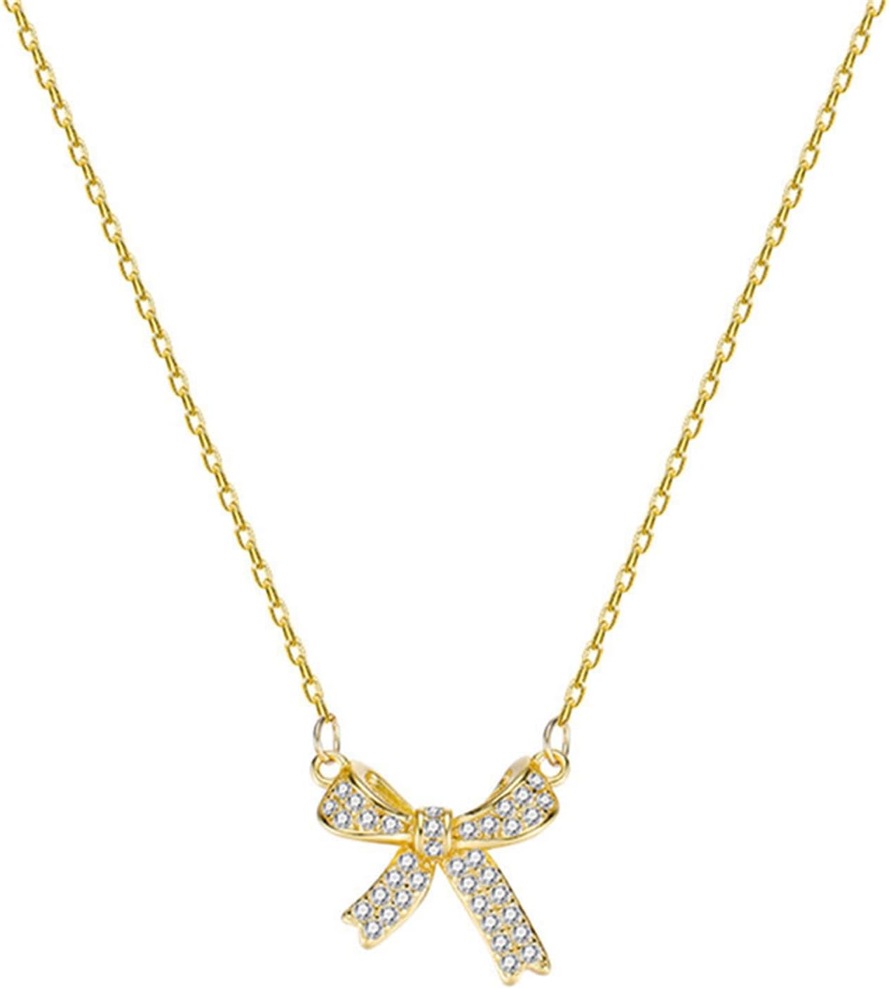 Bow Necklace for Women Bow Necklace Shiny Rhinestone Bow Pendant Necklace Dainty Jewelry