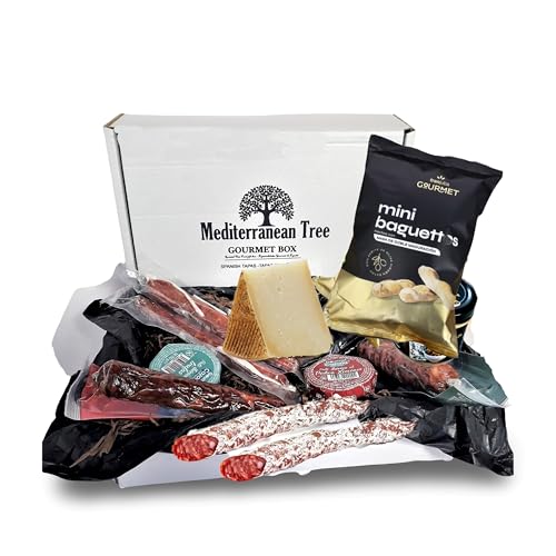 Coffret Cadeau Gourmet Tapas Espagnoles - Lot de Saucisson Ibérique et Chorizo +3 Patés Ibériques à la Truffe,Vin Doux et Canard + Fromage affiné + 2 Morceaux de Fuet + Pain Artisan