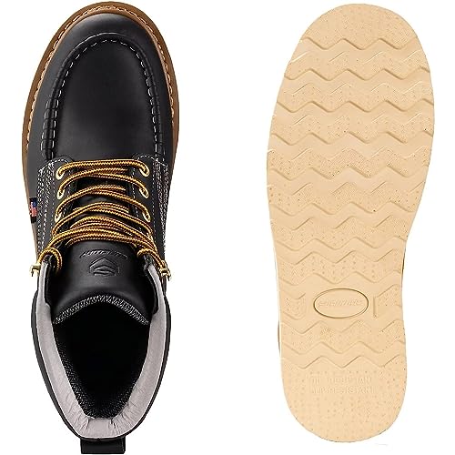 SUREWAY 6 in Mens Soft/Steel Toe Wedge Work Boots for Men-Full Grain Leather,Moc Toe Work Boots/Shoes,Soft Toe Black,Size 10.54