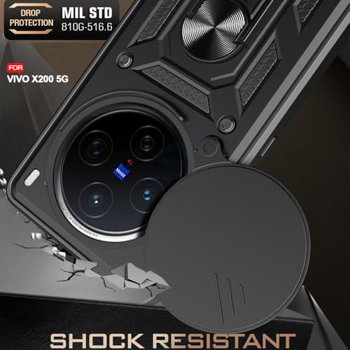 Image of AESTMO Tough Armor Vivo X200 5G Bumper Back Case Cover | Ring Holder & Sliding Camera Shield Cover | 360 Degree Protection Back Case Cover for Vivo X200 5G (Black)