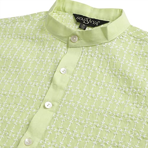 Image of SOJANYA (Since 1958 Men's Pure Cotton Blue Kurta with White Embroidery and White Pyjama Set