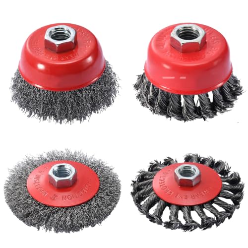 Image of 4 Pack Wire Wheel for Angle Grinder, 4-1 /2 inch Heavy Duty Carbon Steel Knotted Wire Brush, 5 /8 inch-11 Arbor, Rapid Rust Removal & Polishing, Angle Grinder Wheel Brush Combo Set