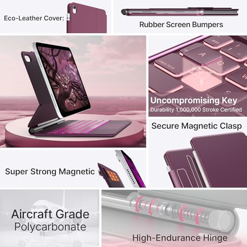 Image of typecase Edge Keyboard Case for iPad 11th Gen A16 (2025) & 10th Gen 10.9 inch (2022) - Multi-Touch Trackpad, 11-Color Backlit Magic-Style Keyboard - Floating Magnetic Stand, Pencil Holder - Raspberry