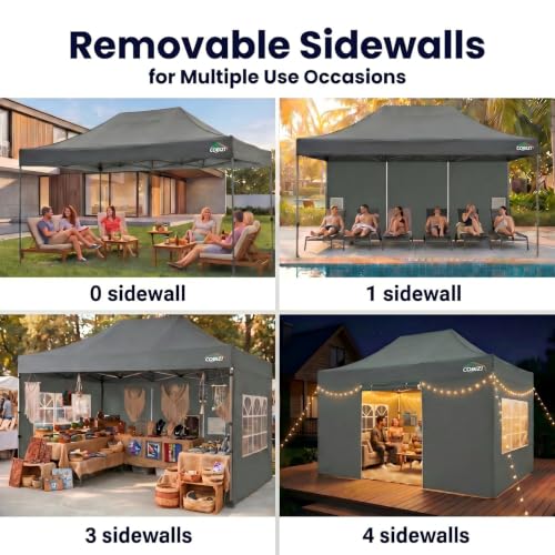 Image of COBIZI 10x15 Pop Up Canopy Tent,Heavy Duty Canopy(Gray with 4 Sidewalls)