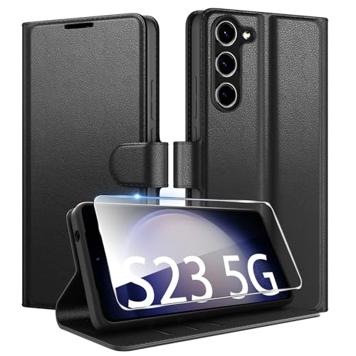 Coiwxmoi für Samsung Galaxy S23 5G Hülle Mit 1 Stück Panzer Schutz Glas, Wallet Premium PU Leder Handyhülle, Standfunkti...