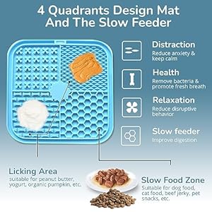 Slow feeder and lick mat bundle slow feeder dog bowls bpa free food safe materials pvc lead  phthalate free lick mat for dogs dog mental stimulation boredom reducer blue   cucciolini doodles