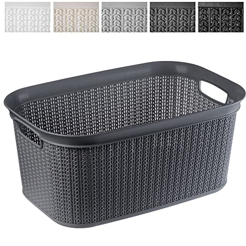 KADAX Cesta Portabiancheria in Plastica per Bagno e Lavanderia, Cesto della Biancheria Sporca, Cestino del Bucato, Porta Biancheria (Grigio Scuro, 27 L)