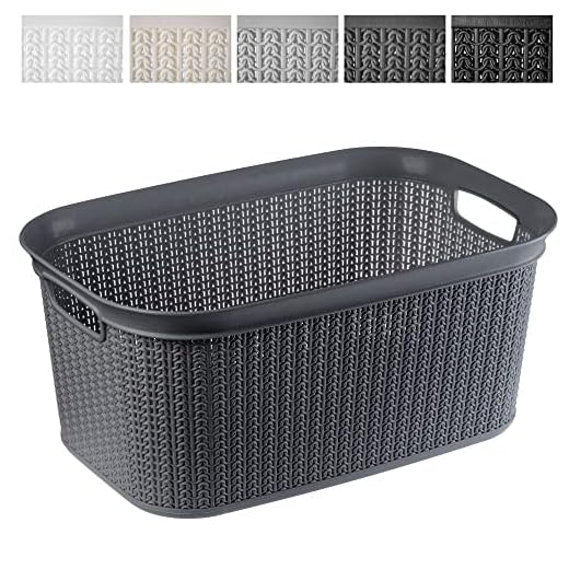 KADAX Cesto de lavandería multifuncional 27 L, cesto de plástico para ropa de baño, ropa sucia, accesorios, juguetes, caja de lavandería (negro grisáceo)