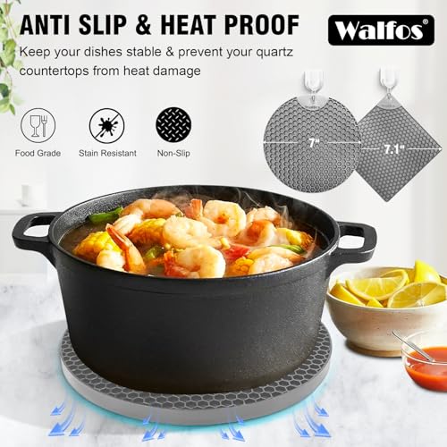 Image of Walfos Silicone Trivet Mats - 4 Heat Resistant Pot Holders, Multipurpose Non-Slip Hot Pads for Kitchen Potholders, Hot Dishers, Jar Opener, Spoon Holder, Food Grade Silicone & BPA Free (Nordic Grey)
