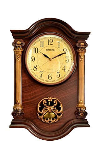 Le'raze 22 x 15 x 3-Inch Grandfather Wall Clock with Swinging Pendulum, Mahogany/Gold