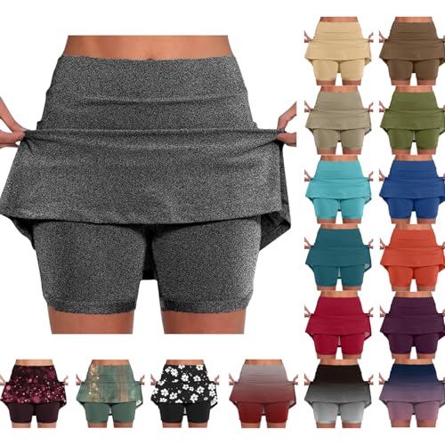 QotLoyi Knee Length Skorts for Women,Womens Skorts with Pockets Tummy Control Plus Size Dressy Casual high Waist Athletic Shorts Trendy Skirts Dark Gray