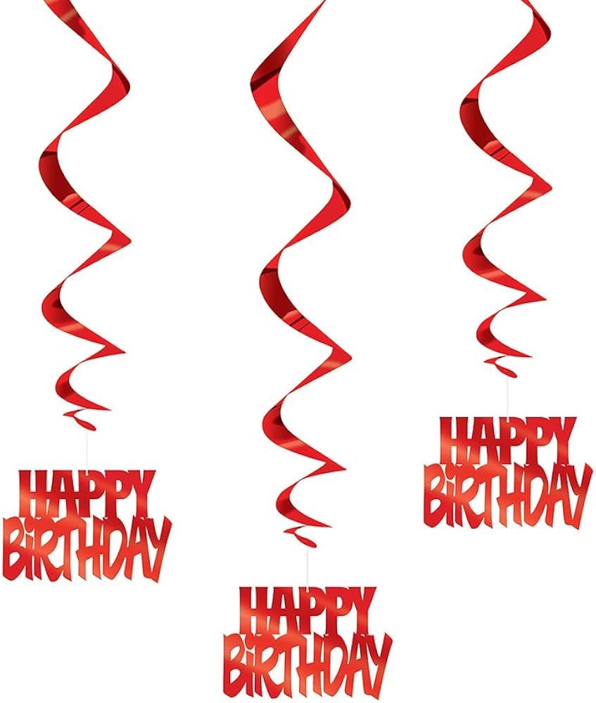 Pack of 3 32"" Happy Birthday Red Foil Hanging Swirl Decorations