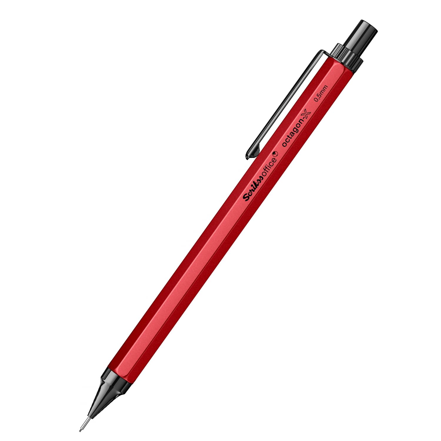 Scrikss Office Octagon-X Versatil 0.5 Mm Kırmızı | Yazım konforu için gizlenebilir uç mekanizması