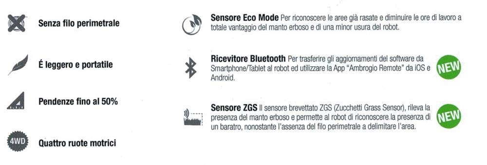 Robot cortacésped Ambrogio L60 Deluxe, Robot cortacésped de jardín Sin instalación hilo perímetro, Robot impermeable para césped cubre Un área de M2, Robot de jardín Listo para usar con Bluetooth