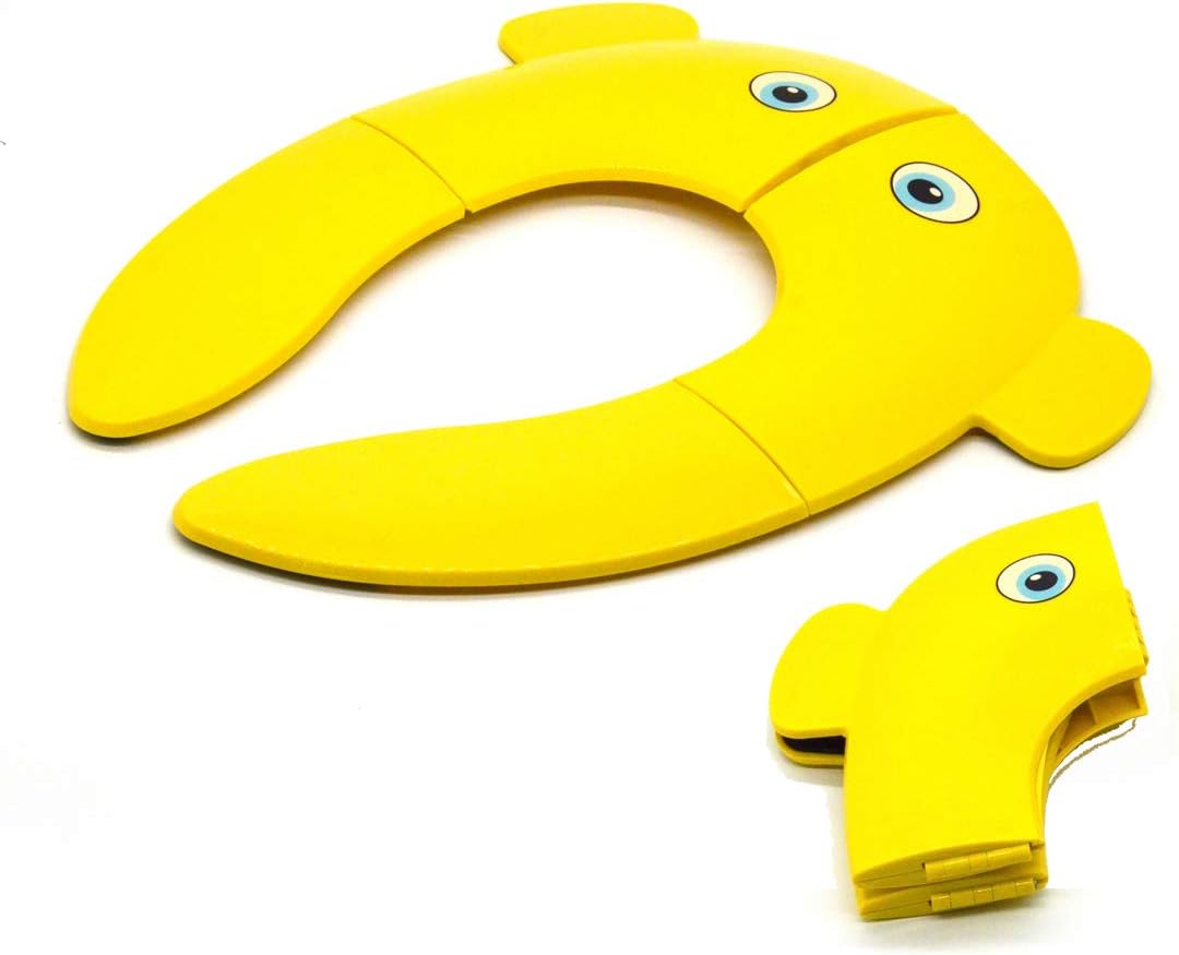 Bien Venida Travel Folding Portable Reusable Toilet Potty Training Seat Covers Liners with Large Non Slip Silicone PadsCarry Bag for Babies, Toddlers and Kids (Yellow Elephant)
