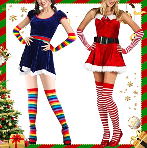 Image of Over Knee Rainbow Thigh High Socks Cosplay Accessories for Women Fashion Wild Long Striped Leg warmers