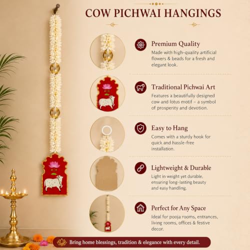 Image of SpecialYou Ganpati Decoration Setup for Home Decor With Set of 2 Cow Lotus Wall Hanging Decoration, Ganapati Decoration Items for Home, Wall Decor Items for Living Room