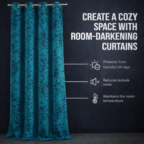 Image of Aqua Velvet Blackout Curtain for Door & Window, 9 Feet Long, 70% Room Darkening, Thermal Insulated Heavy Drape, Soft Velvet Fabric, Set of 1 (274 * 121cm, Aqua)