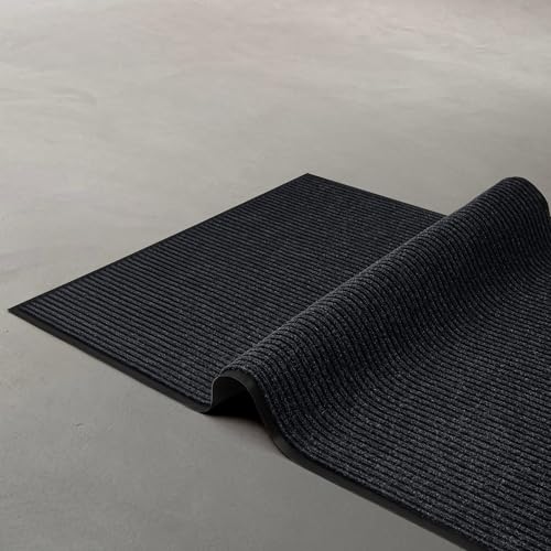 Image of Durable Rubber Door Mat - Heavy Duty, Indoor /Outdoor, Easy Clean, Waterproof, Low-Profile Mat for Entry, Patio, Garage - Stylish (Charcoal, 5' x 3' (Mud Trapper))