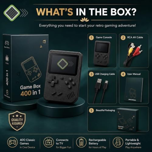 Image of YGM Rechargeable Pocket Video Game Console for Kids -in-1 Retro Handheld Gaming Device with Built-in Classic Games, TV Output Support (Any Available Colour)
