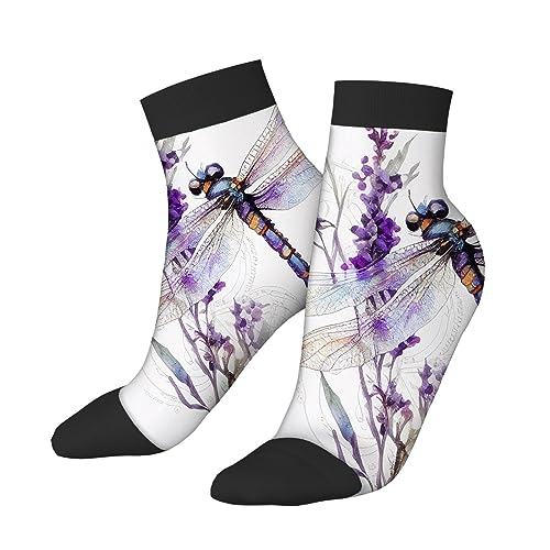 OOZ Watercolor Colorful Dragonfly on Flowers Women Socks Winter Women Socks Warm Soft Socks,Sports Socks Running Athletic Socks for Women men,Purple