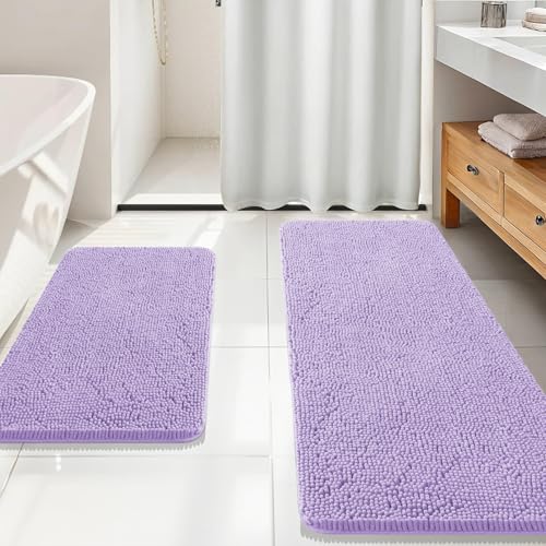 Image of OLANLY Bathroom Rugs Sets 2 Piece, Soft Absorbent Chenille Bath Mats Area Rug Set, Non-Slip, Quick Dry, Machine Washable Bath Mats for Bathroom, Home Decor Accessories (59 inchx20 inch+30 inchx20 inch, Lavender)