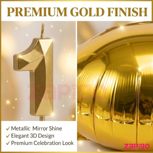 Image of Balloonistics Gold 40-Inch Foil Number 5 Balloon with Matching Number Candle - Combo Set for 5th Birthday, Anniversary, Party Decoration, Photo Booth Backdrop