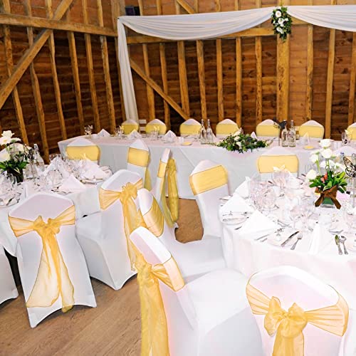 Mepase 50 Set White Chair Covers Stretch Spandex Chair Covers And Sashes Set Chair Bows Sashes Tie For Wedding Banquet Dining Kitchen Party Table Reception Decorations (Yellow) #TOP5