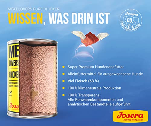 Josera Meat Lovers Pure Chicken | Nassfutter für Hunde | hoher Fleischanteil | getreidefrei | leckeres Huhn | Alleinfuttermittel | 6 x 400 g