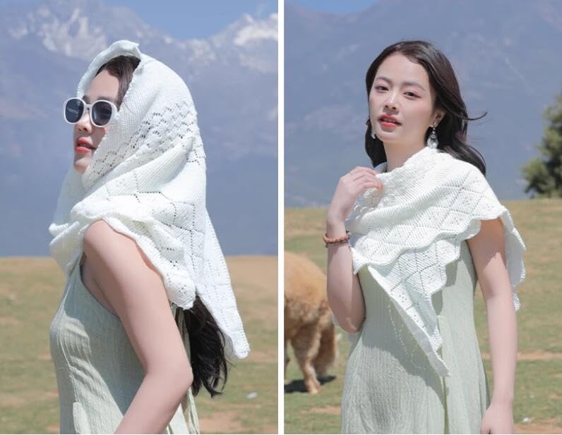 Triangle Knitted Scarf Hollow Out Shawls and Wraps Lightweight Scarves for Year-round3